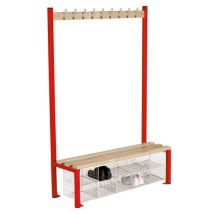 Red single sided 9 hook bench seat with baskets