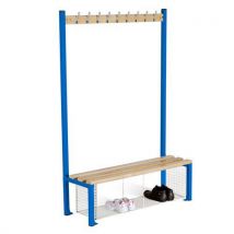 Blue single sided 9 hook bench seat with shoe tray