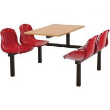 4 seat canteen table - 1-way access - red seat - beech top