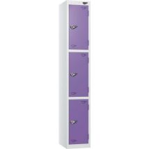 White/violet 3-door metal locker - 1800x300x300mm -hasp lock