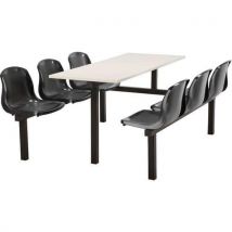 6 seat canteen table - 1-way access - black seat - white top