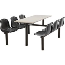 6 seat canteen table - 1-way access - black seat - grey top