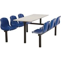 6 seat canteen table - 1-way access - blue seat - grey top