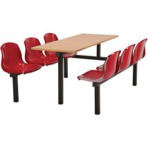 6 seat canteen table - 1-way access - red seat - beech top