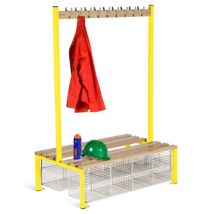 Yellow double sided 9 hook bench seat with baskets