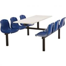 6 seat canteen table - blue seat - white top