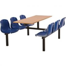 6 seat canteen table - blue seat - beech top