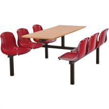 6 seat canteen table - red seat - beech top