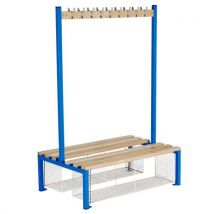 Blue double sided 9 hook bench seat with shoe tray