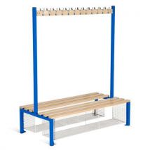 Blue double sided 12 hook bench seat with shoe tray