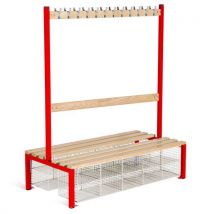 Red school double sided 12 hook bench seat with baskets