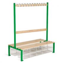 Green school double sided 12 hook bench seat with baskets