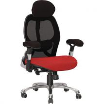 Executive high back mesh chair - ergonomic arms - red seat
