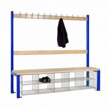 Blue school single sided 12 hook bench seat with baskets