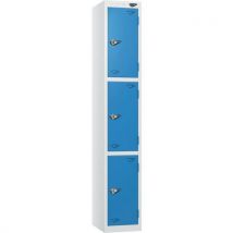 White/dark blue 3-door locker - 1800x380x450mm - hasp lock