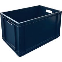 Five 63l black plastic stacking euro containers - totebox
