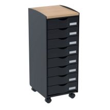 Black 8-drawer mobile trolley - paperflow