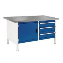 Bott - Blue workbench cabinet+3 drawer+lino top 840x1500x750mm