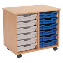 12 tray wooden storage unit including blue & clear trays