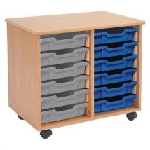 12 tray wooden storage unit including blue & grey trays