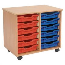 12 tray wooden storage unit including blue & red trays