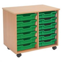12 tray wooden storage unit including green trays