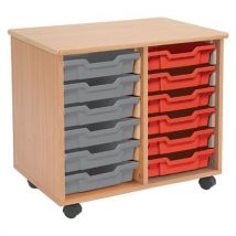12 tray wooden storage unit including red & grey trays