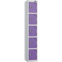 Silver/violet 5-door locker - 1800x300x300mm - hasp lock
