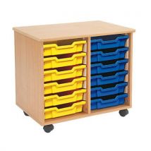 12 tray wooden storage unit including yellow & blue tray