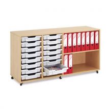 16 tray wooden storage unit with shelf inc clear & blue