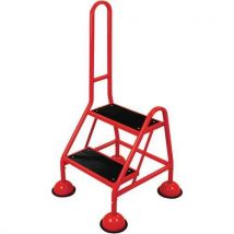 Two step ribbed rubber mobile step with handle red