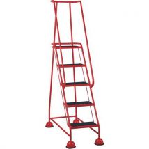 Five step domed feet ribbed rubber mobile warehouse steps red
