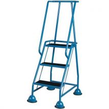 Three step domed feet anti slip mobile warehouse steps blue