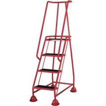 Four step domed feet anti slip mobile warehouse steps red