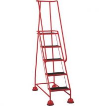 Five step domed feet anti slip mobile warehouse steps red