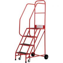 4 step standard duty anti slip mobile warehouse steps red