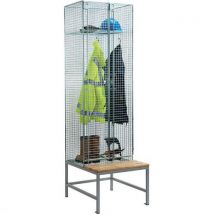 1-door wire mesh locker + bench - 1974x610x305mm - nest of 2