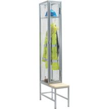 Heavy duty 1-door wire mesh locker + bench - 610mm deep