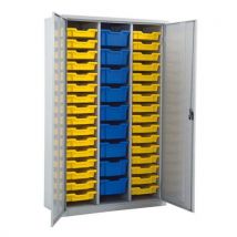 Gratnells cupboard c/w 32 shallow red & 9 deep blue tray