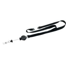 Textile lanyard with reel for badge - black