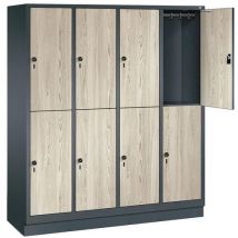 Anthracite single-piece locker with 2 ash mdf doors w1590 x h1850 x d500 4 columns with base