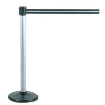 Black post with black/silver striped belt