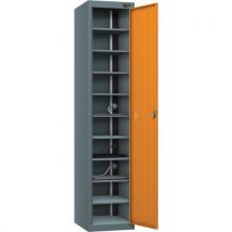 Grey/orange 1 door 10 tier powered laptop locker -3-pin plug