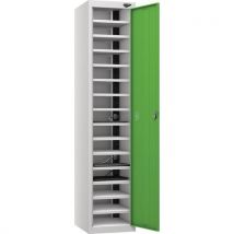 Silver/green 1 door 15 tier laptop locker - 3-pin plug