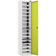 White/lime 1 door 15 tier powered laptop locker - 3-pin plug