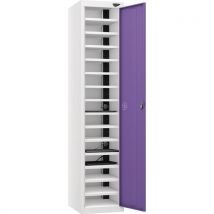 White/violet 1 door 15 tier laptop locker - 3-pin plug