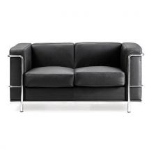 Reception Chairs - Leather Sofa 2 Seater - Black & Chrome