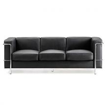 Reception Chairs - Leather Sofa 3 Seater - Black & Chrome