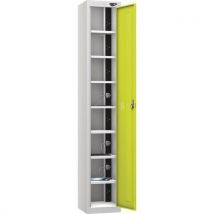 Silver/lime 1 door 8 tier powered tablet locker - 3-pin plug