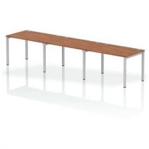 Walnut 3 person row desk - 1200mm - silver frame - impulse